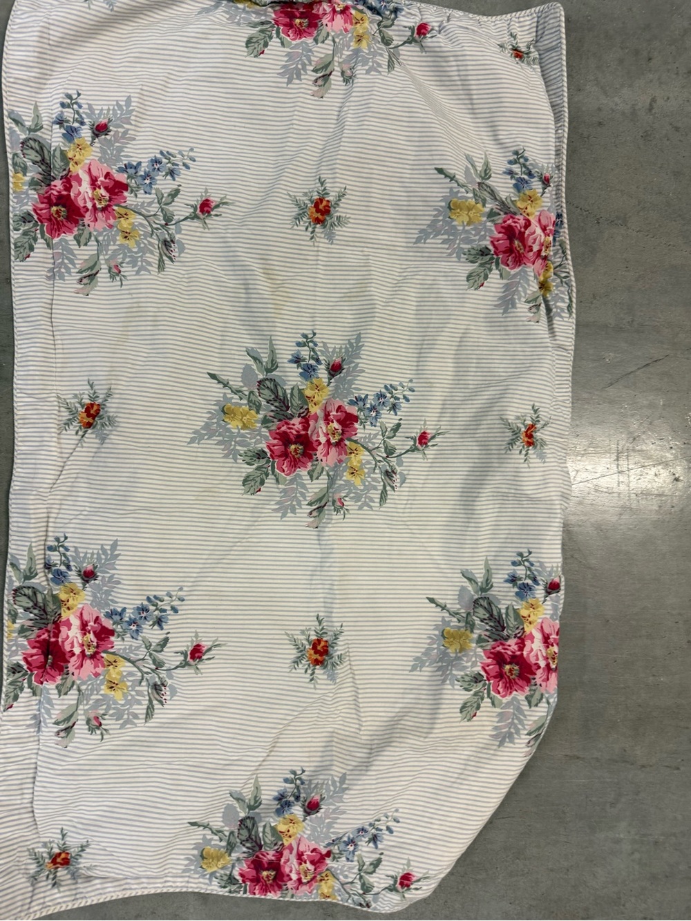 Floral Striped Cotton pillowcase  - Pink & Yellow Bouquet